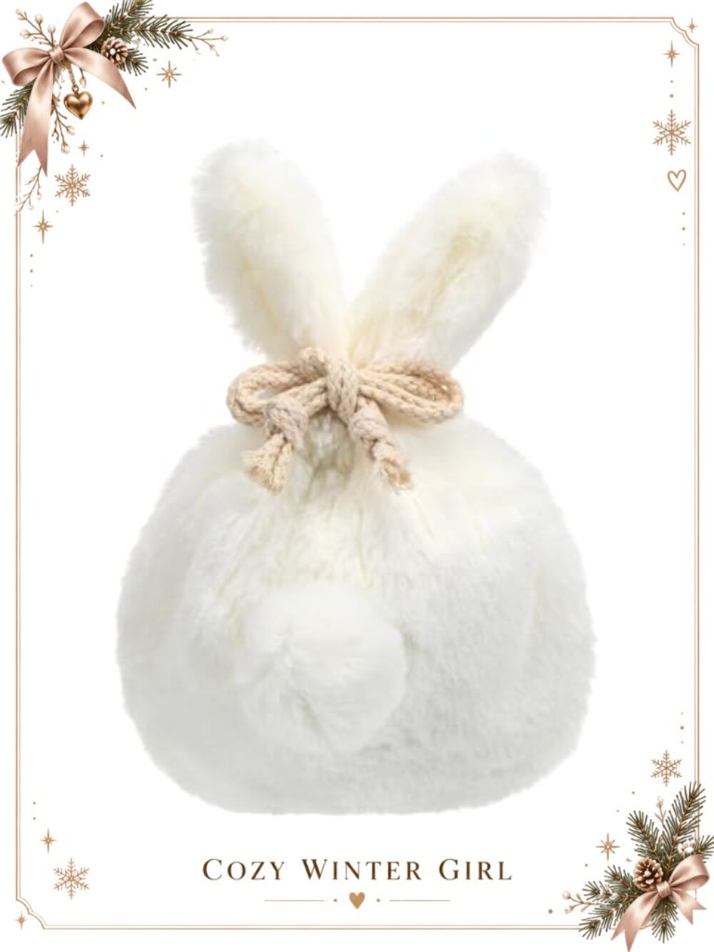 Plush Bunny Drawstring Storage Bag Makeup Cosmetic Pouch Travel
